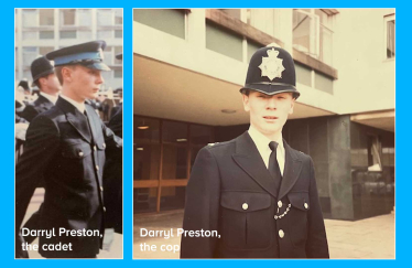 Darryl Preston some 40 years ago as a cadet and a cop in the Metropolitan police. 